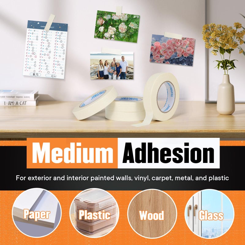 TIANBO FIRST Masking Tape 1.41 Inch Wide Thin Beige White Painters Masking Tape Bulk for Painting Home Office School Stationery, 1.41 Inches x 60 Yards, 6 Rolls - Image 3